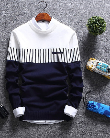 Męski sweter z dekoltem w łódkę dwukolorowy