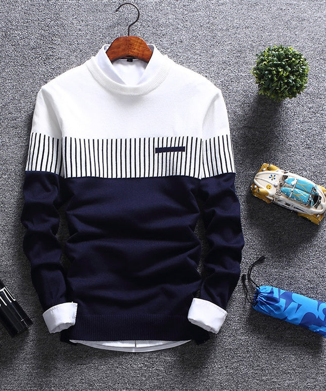 Męski sweter z dekoltem w łódkę dwukolorowy