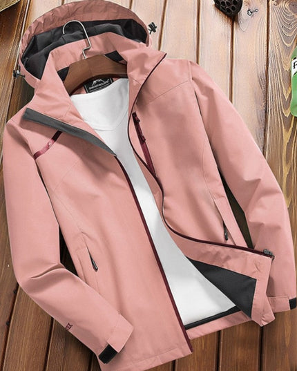 Damska kurtka przejściowa przeciwdeszczowa z kapturem o prostym kroju