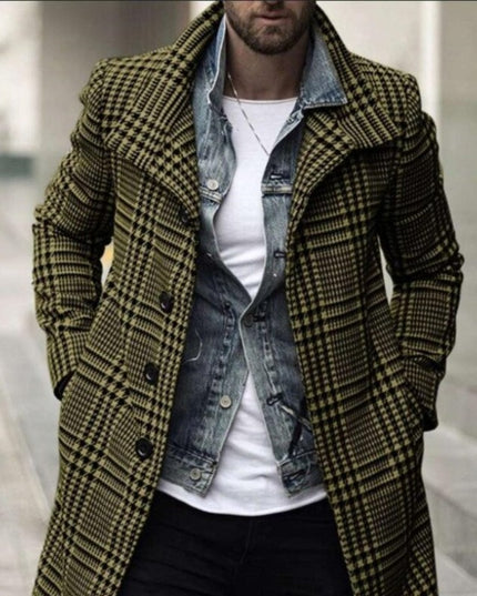 Męski czterorzędowy płaszcz w kratkę