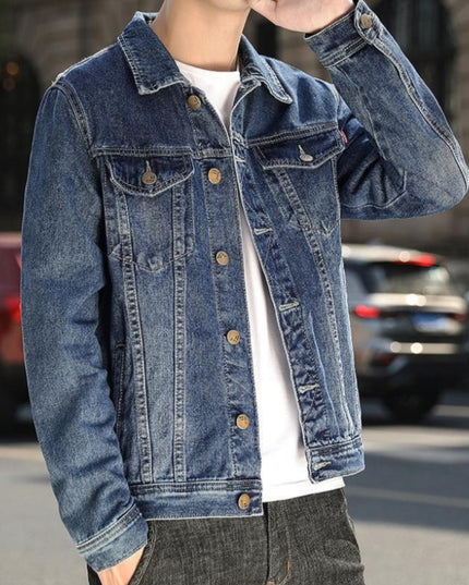 Męska kurtka jeansowa o prostym kroju z przeszyciami