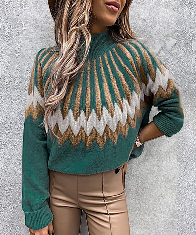 Damski sweter z golfem w aztecki wzór