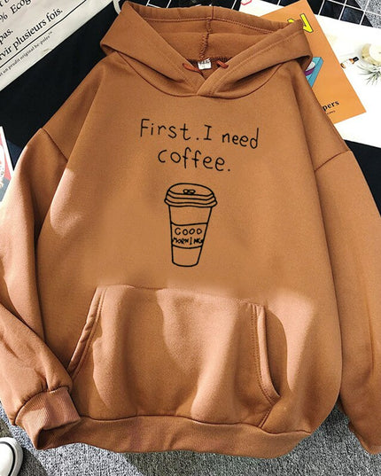 Męska bluza z napisem First. I need coffee