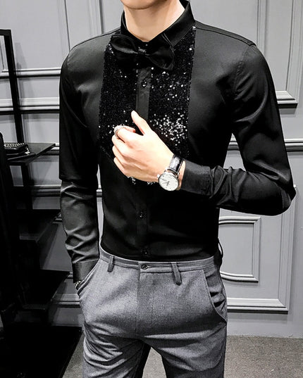 Męska koszula gładka z ozdobnymi cekinami