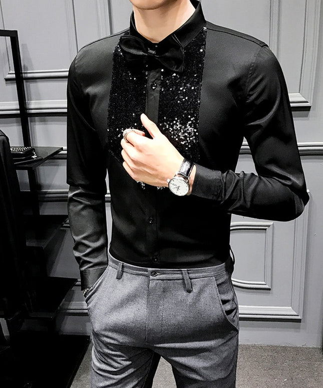 Męska koszula gładka z ozdobnymi cekinami