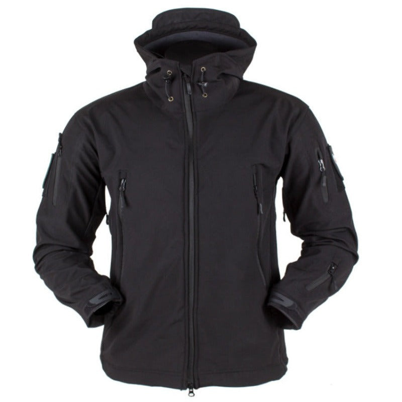 Męska kurtka przejściowa softshell z kapturem i naszywką