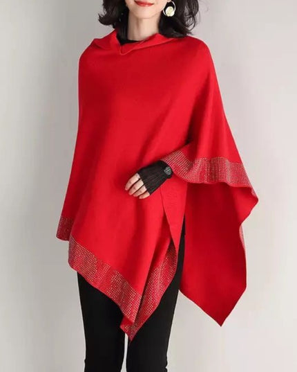 Damski sweter typu ponczo wykończony zdobieniem