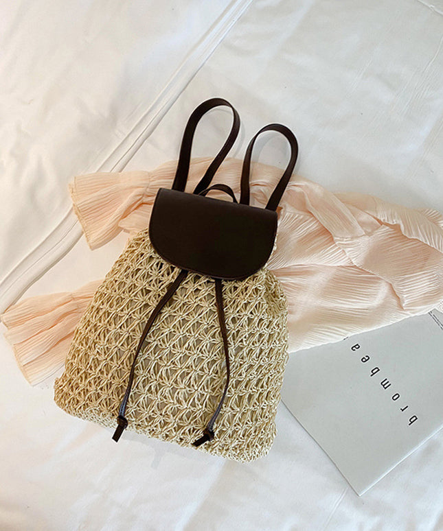 Plecak plażowy słomkowy ze skórzaną klapą