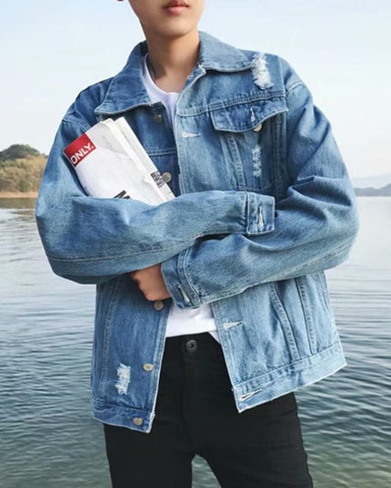 Męska kurtka jeansowa oversize z przetarciami