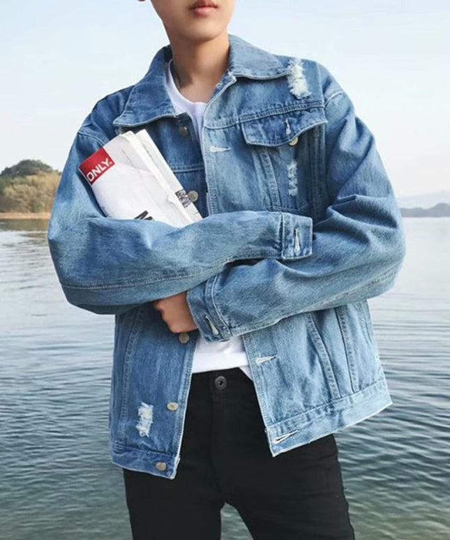 Męska kurtka jeansowa oversize z przetarciami