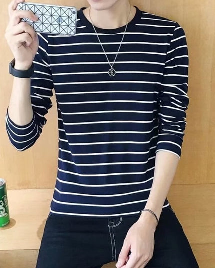 Męska koszulka z długim rękawem z okrągłym dekoltem w paski