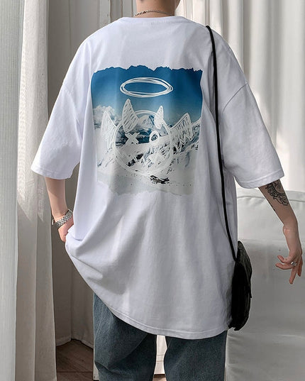 Męski T-shirt oversize z nadrukiem na plecach