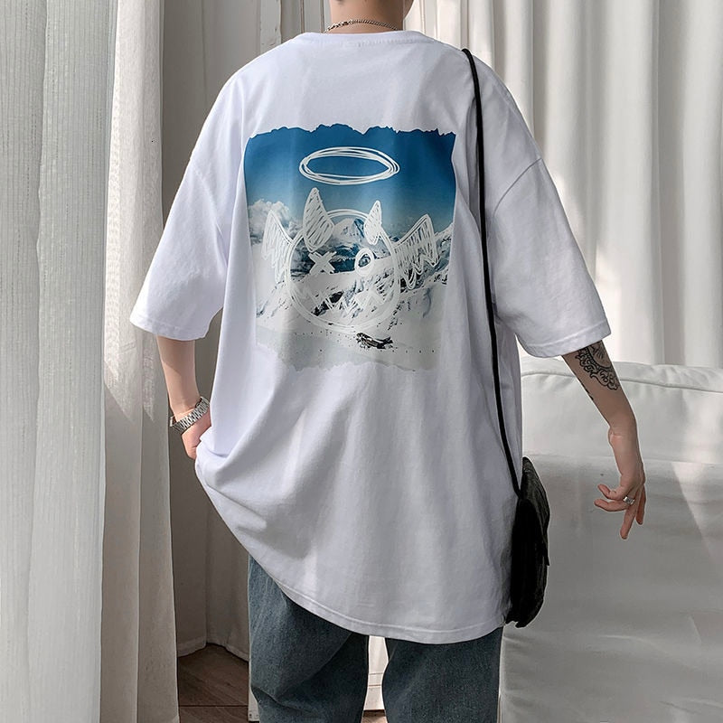 Męski T-shirt oversize z nadrukiem na plecach