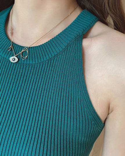 Damski top prążkowany z zabudowanym dekoltem