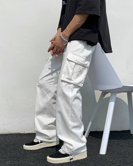 Męskie spodnie cargo z szerokimi nogawkami