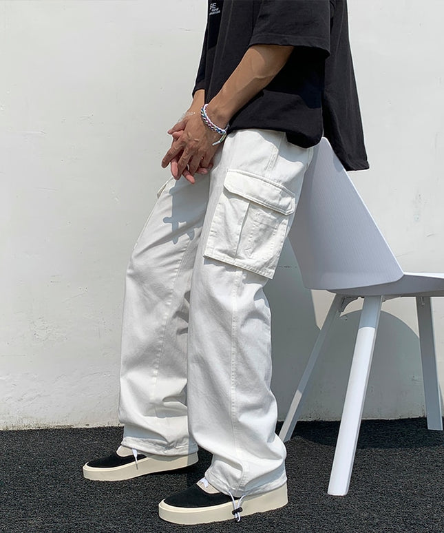 Męskie spodnie cargo z szerokimi nogawkami