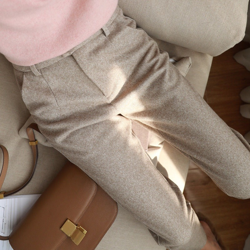 Damskie spodnie eleganckie w jodełkę