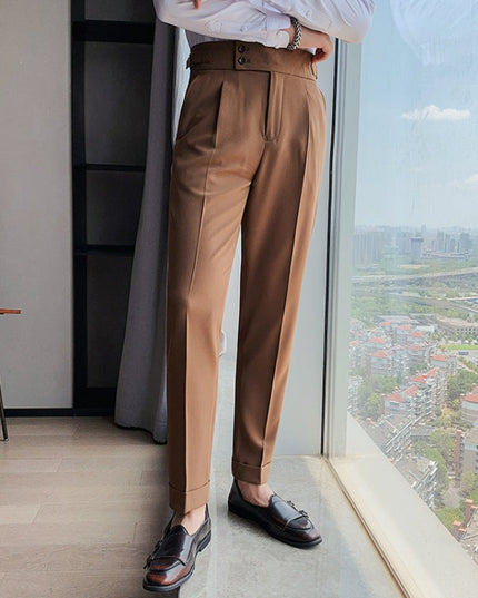 Męskie spodnie eleganckie z taliowanym pasem