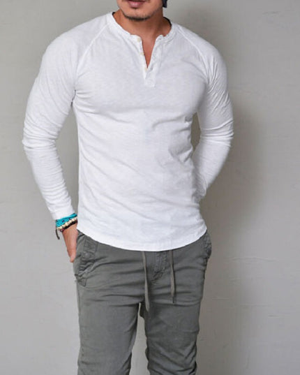 Męska koszulka z długim rękawem dopasowana z guzikami