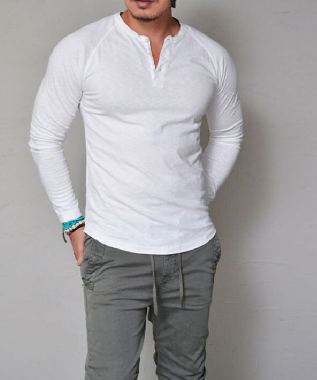 Męska koszulka z długim rękawem dopasowana z guzikami