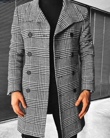 Męski płaszcz w kratkę czterorzędowy