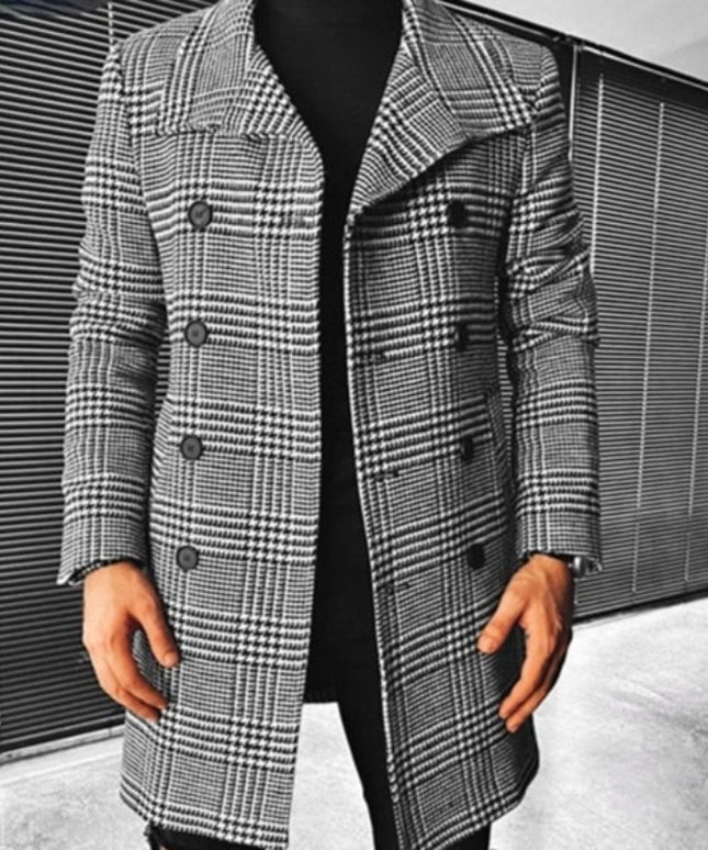 Męski płaszcz w kratkę czterorzędowy