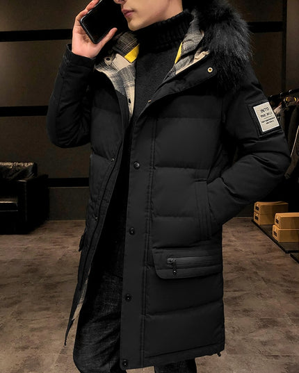 Męski płaszcz zimowy ocieplany z kapturem