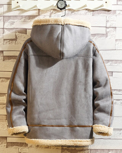 Męska kurtka zimowa z kapturem ocieplana kożuszkiem