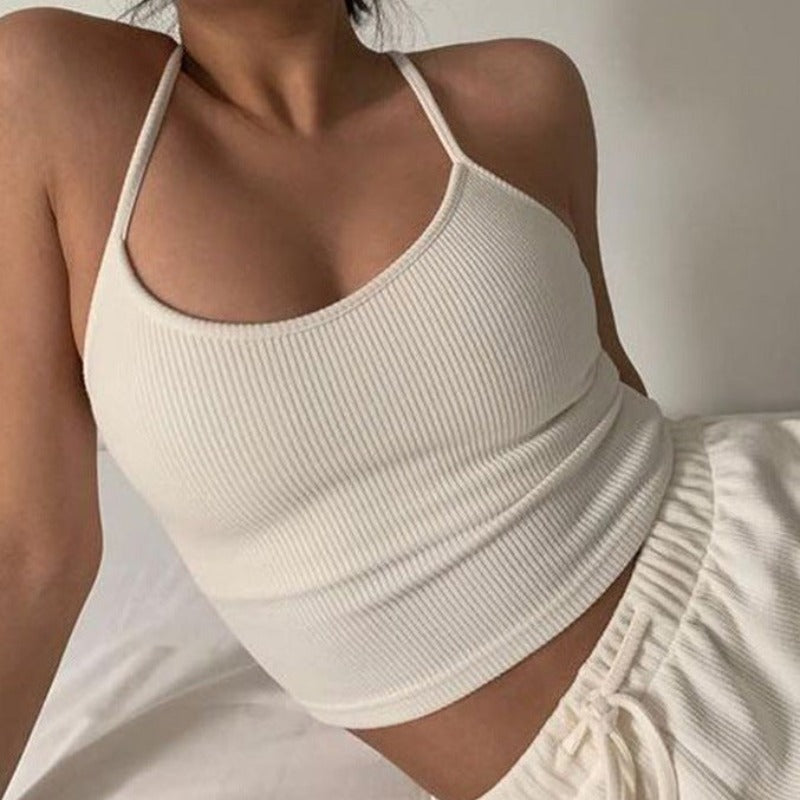 Damski crop top na ramiączkach w prążki