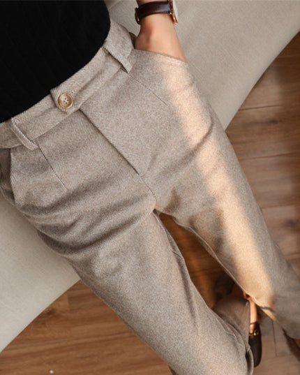 Damskie spodnie eleganckie w jodełkę