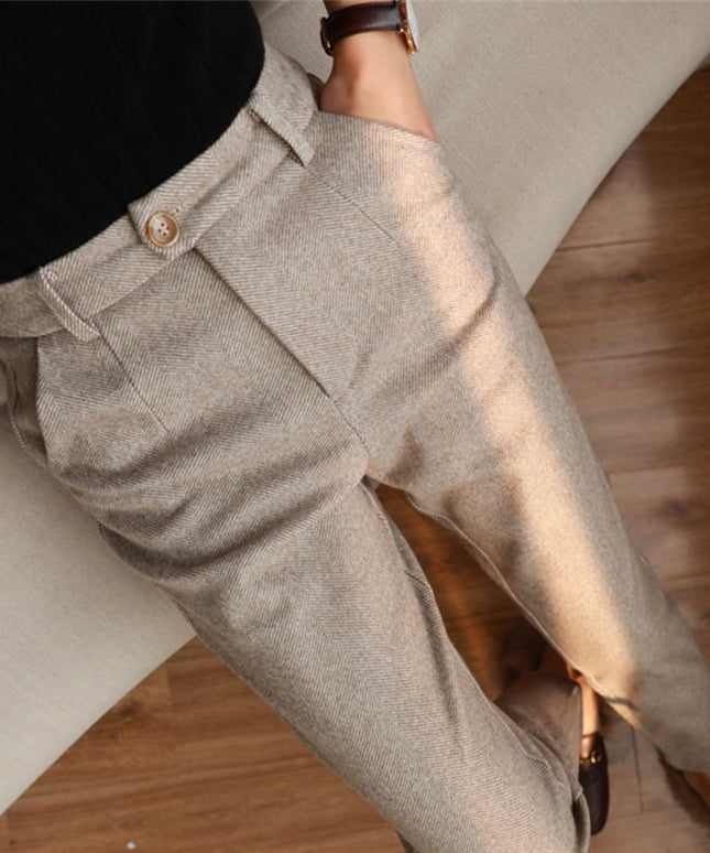 Damskie spodnie eleganckie w jodełkę