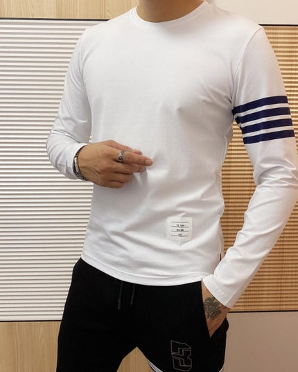 Męska koszulka z długim rękawem o prostym kroju z okrągłym dekoltem