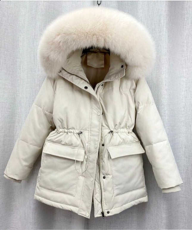 Damska kurtka zimowa parka z futrzanym kapturem