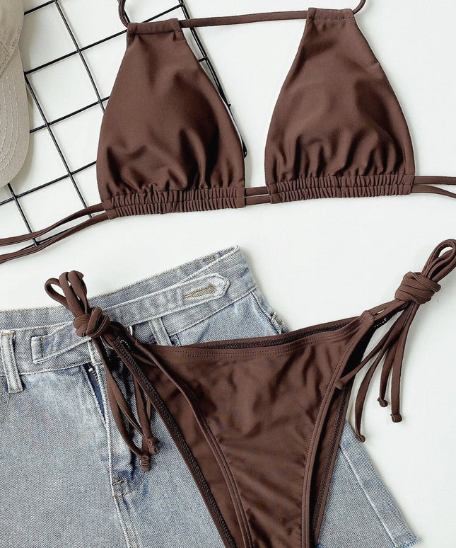 Damski dwuczęściowy strój kąpielowy bikini z wiązaniem na szyi