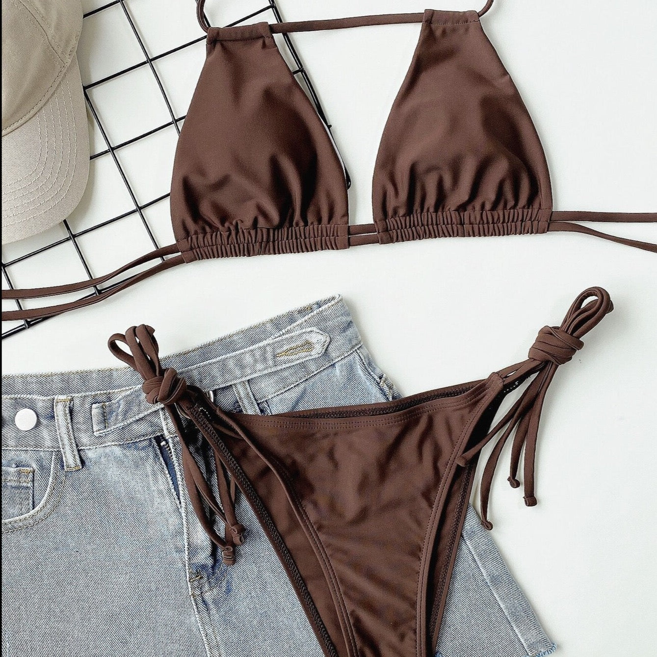 Damski dwuczęściowy strój kąpielowy bikini z wiązaniem na szyi