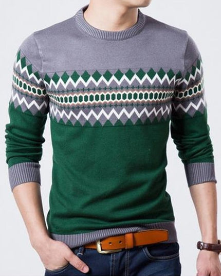Męski sweter z dekoltem w łódkę w azteckie wzory