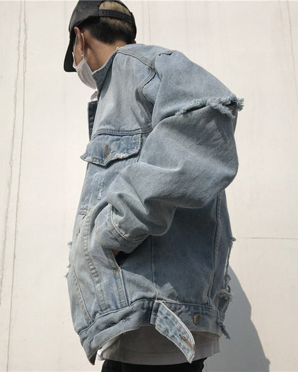 Męska kurtka jeansowa oversize z przetarciami