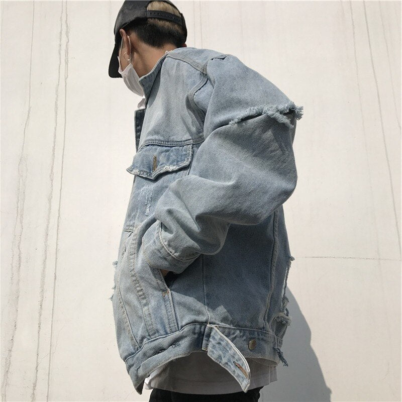 Męska kurtka jeansowa oversize z przetarciami