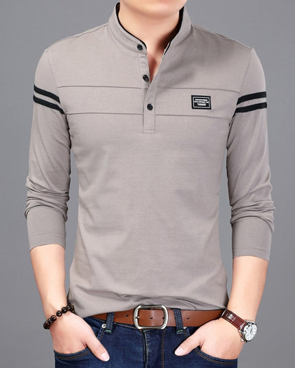 Męska koszulka z długim rękawem typu polo ze stójką