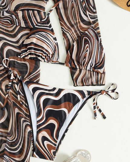Damski dwuczęściowy strój kąpielowy bikini z narzutką plażową w komplecie