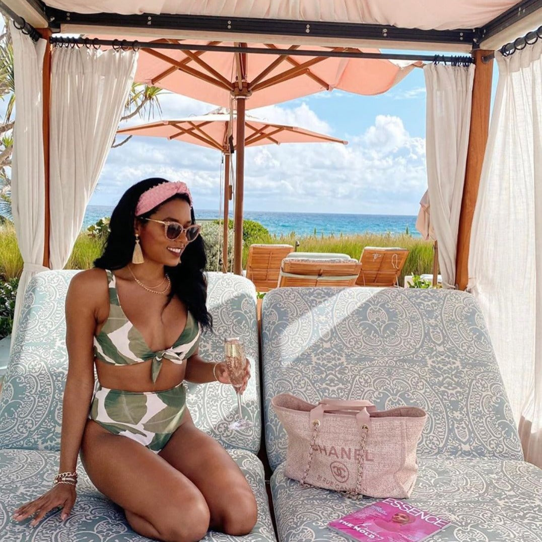 Damski dwuczęściowy strój kąpielowy bikini z motywem liści palmy
