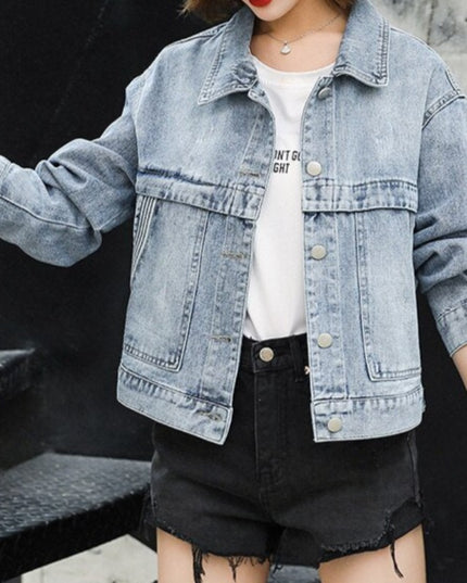 Damska kurtka jeansowa oversize z nadrukiem na plecach