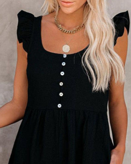 Sukienka mini zwiewna na ramiączkach zapinana na guziki