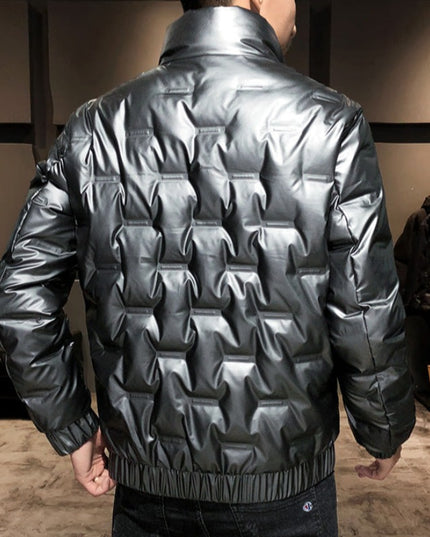 Męska kurtka zimowa metaliczna ze stójką