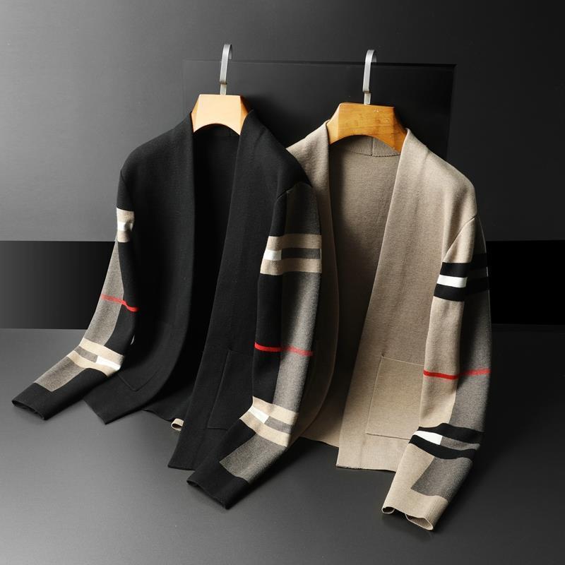 Męski sweter typu kardigan w kratkę