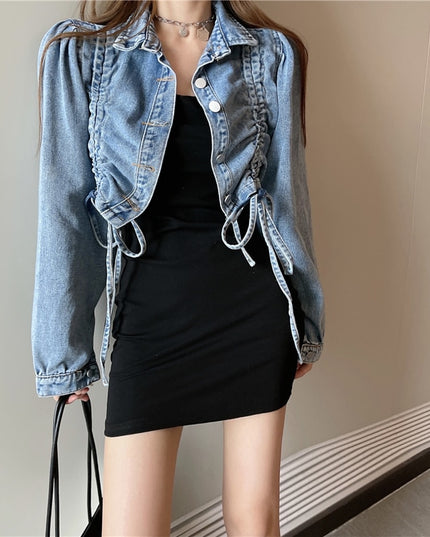 Damska kurtka jeansowa krótka ze ściągaczami