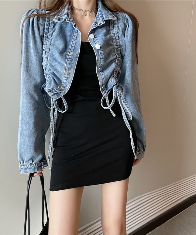 Damska kurtka jeansowa krótka ze ściągaczami