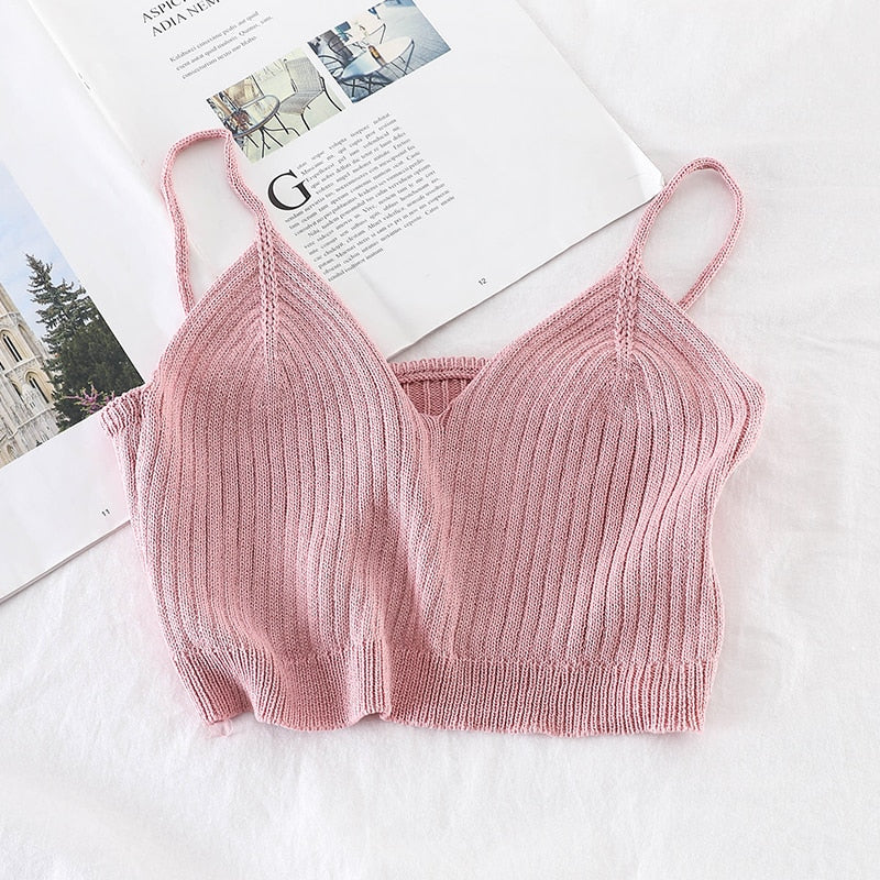Damski crop top dzianinowy na ramiączkach
