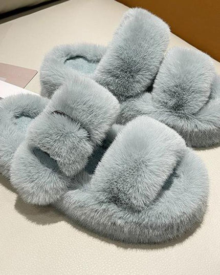 Damskie klapki futrzane na platformie