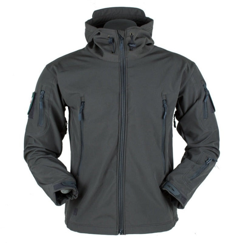 Męska kurtka przejściowa softshell z kapturem i naszywką